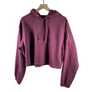 Calvin Klein Cropped Hoodie Sweatshirt- Burgundy - Size L